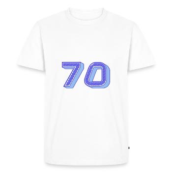 70. 70 YEARS. 70th ANNIVERSARY. 70 YEARS ANNIVERSARY. - Men's Premium Organic T-Shirt - white - Front - Nico (187cm)