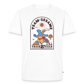 Sesame Street Design Team Sesame Athlétisme - T-shirt Premium bio Homme - blanc - Devant - Nico (187cm)