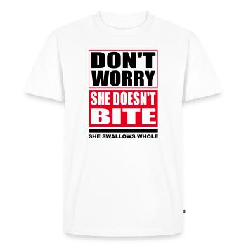 Ne vous inquiétez pas, elle ne mord pas les chiens dictons drôles - T-shirt Premium bio Homme - blanc - Devant - Nico (187cm)