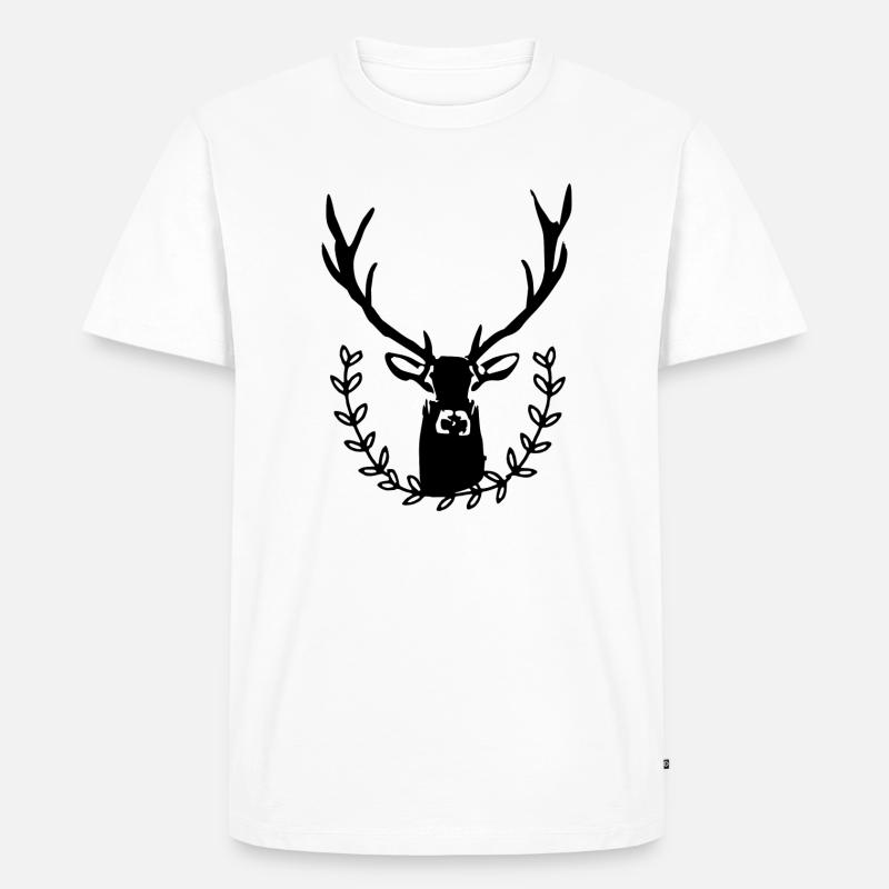 Hirsch mit Lorbeerkranz - Männer Premium Bio T-Shirt - Weiß