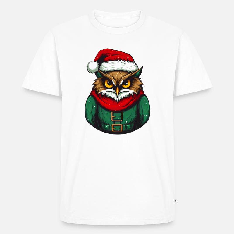 Hibou de Noël en pull vert - T-shirt Premium bio Homme - blanc