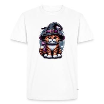 Cat Witch Hat Halloween – Motif for Cat Fans - Men's Premium Organic T-Shirt - white - Front - Nico (187cm)