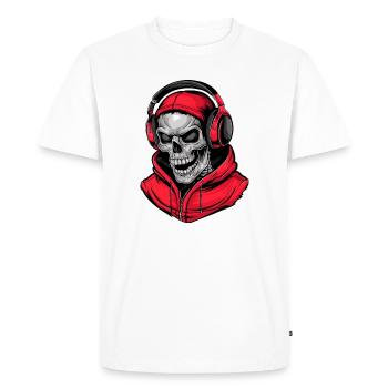 Skull in Red Hoodie with Headphones - Men's Premium Organic T-Shirt - white - Front - Nico (187cm)