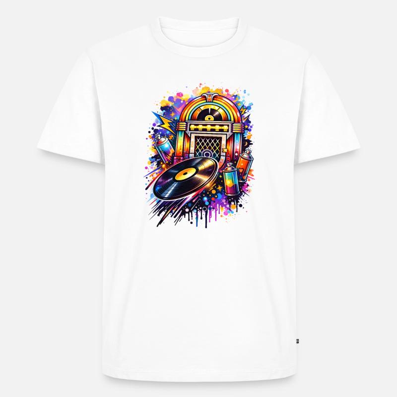 Bunte Jukebox im Graffiti-Style mit Schallplatte - Männer Premium Bio T-Shirt - Weiß