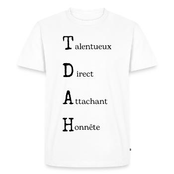 TDAH Power : Positivité Neurodivergente - T-shirt Premium bio Homme - blanc - Devant - Nico (187cm)