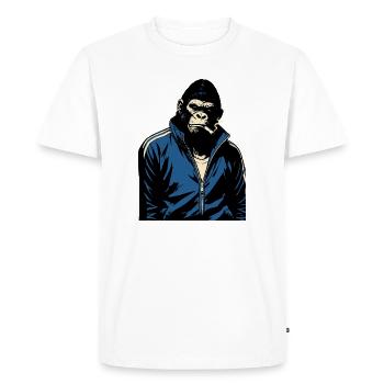Gorille en survêtement bleu fumant un cigare - T-shirt Premium bio Homme - blanc - Devant - Nico (187cm)