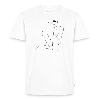 Femme élégante - Pose esthétique - aux lèvres rouges - T-shirt Premium bio Homme - blanc - Devant - Nico (187cm)