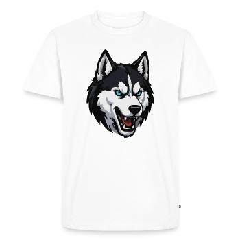 Tête de loup aux yeux bleus - T-shirt Premium bio Homme - blanc - Devant - Nico (187cm)