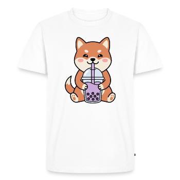 Shiba Inu Bubble Tea Charm - Men's Premium Organic T-Shirt - white - Front - Nico (187cm)