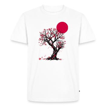 L’Arbre de la Lune en Fleurs Pourpres - T-shirt Premium bio Homme - blanc - Devant - Nico (187cm)
