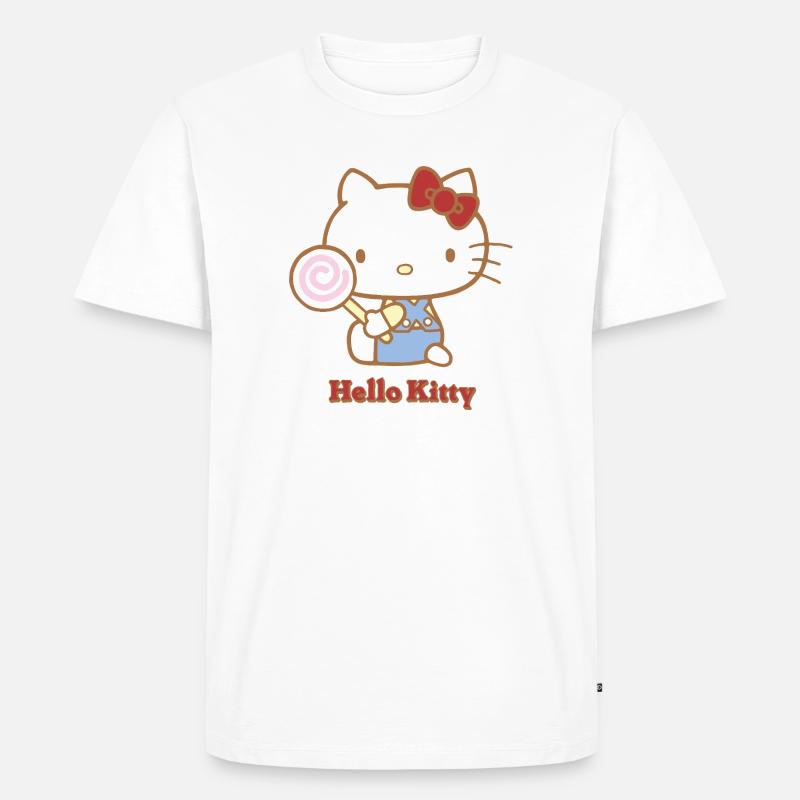 Hello Kitty Mit Einem Lollipop - Männer Premium Bio T-Shirt - Weiß