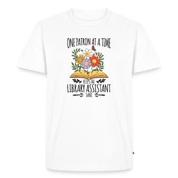 Aide de bibliothèque Drôle Assistant de bibliothèque - T-shirt Premium bio Homme - blanc - Devant - Nico (187cm)