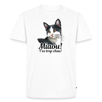 chat noir et blanc Miaou (texte noir) - T-shirt Premium bio Homme - blanc - Devant - Nico (187cm)