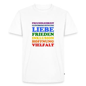 Liebe - Frieden - Vielfalt - Hoffnung - Inklusion - Männer Premium Bio T-Shirt - Weiß - Vorne - Nico (187cm)