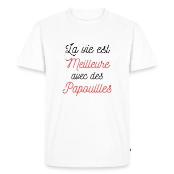 T-shirt Rigolo couple Message papouilles - T-shirt Premium bio Homme - blanc - Devant - Nico (187cm)