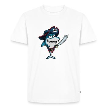Drôle Evil Smiling Pirate Shark Captain - T-shirt Premium bio Homme - blanc - Devant - Nico (187cm)
