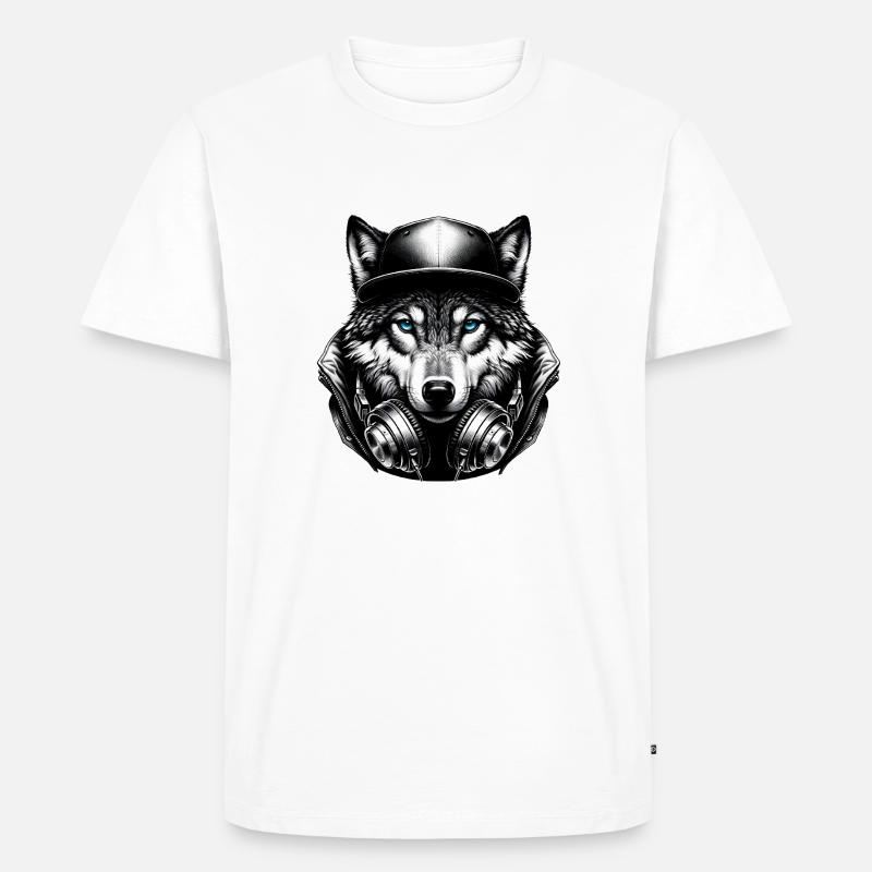 Urbaner Wolf - Männer Premium Bio T-Shirt - Weiß