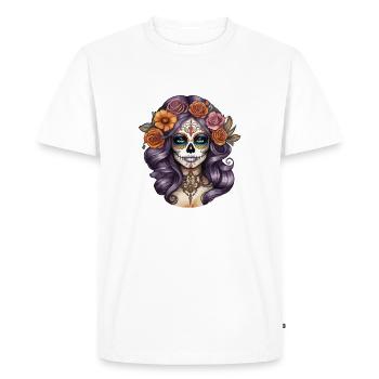 Crâne de femme dans l’Art du tatouage de Style mexicain - T-shirt Premium bio Homme - blanc - Devant - Nico (187cm)