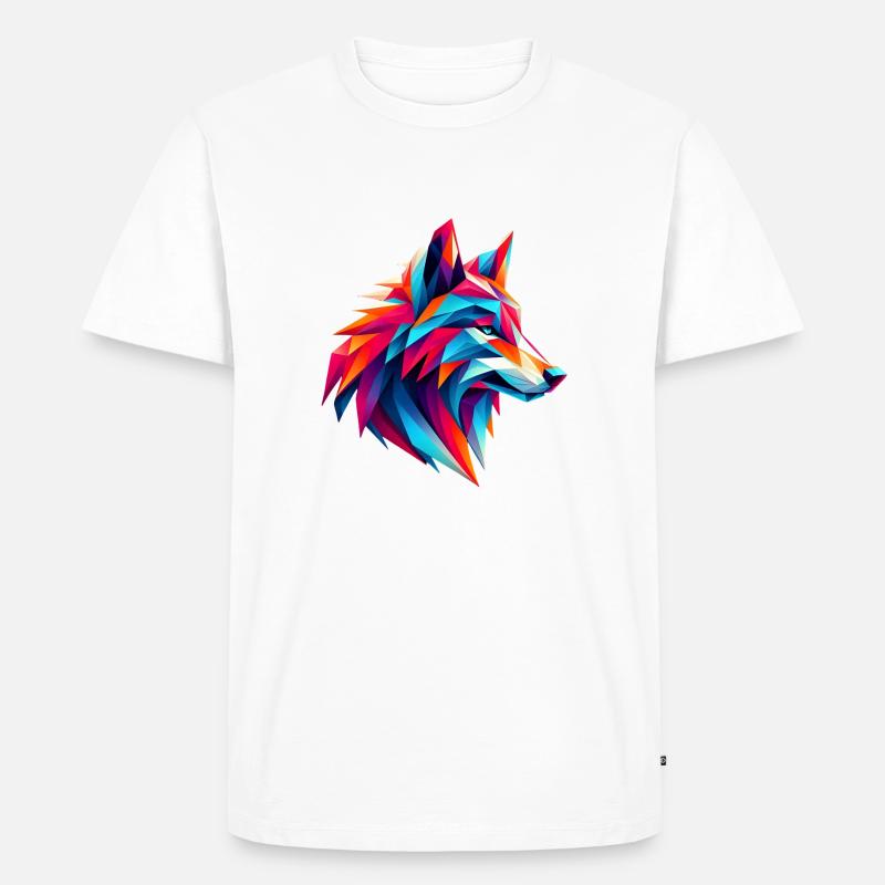 Polygon Wolf Kunst - Männer Premium Bio T-Shirt - Weiß