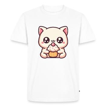 Cute cat with cupcake - Men's Premium Organic T-Shirt - white - Front - Nico (187cm)
