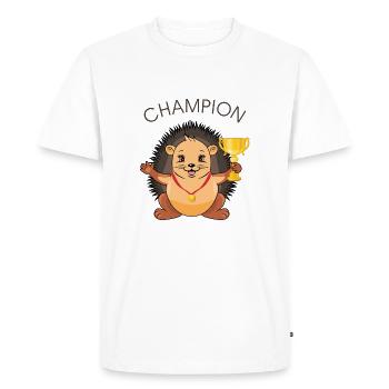 Mignon hérisson avec une médaille et un gobelet champion - T-shirt Premium bio Homme - blanc - Devant - Nico (187cm)