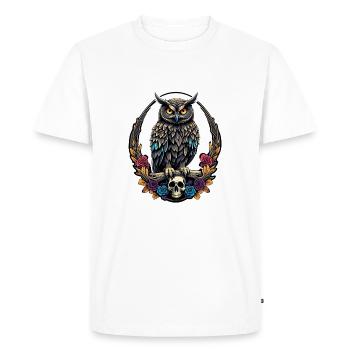 Hibou décoratif avec crâne et pétales de rose - T-shirt Premium bio Homme - blanc - Devant - Nico (187cm)