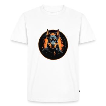 Doberman sur la roue chromatique avec des taches de couleur - T-shirt Premium bio Homme - blanc - Devant - Nico (187cm)