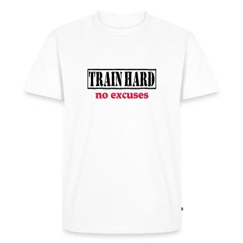 Train hard-no excuses - Men's Premium Organic T-Shirt - white - Front - Nico (187cm)