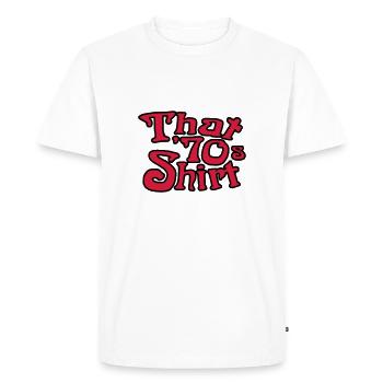 Ce T-shirt 70, les années 70 Rugissants - T-shirt Premium bio Homme - blanc - Devant - Nico (187cm)