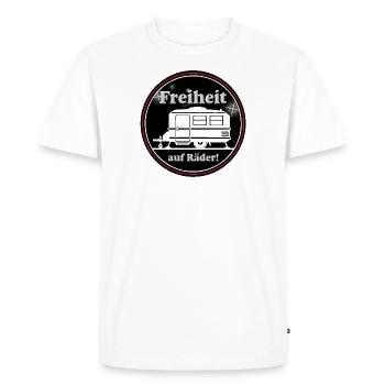 Caravan,Camping,Fun Shirt,Freedom (25) - Men's Premium Organic T-Shirt - white - Front - Nico (187cm)
