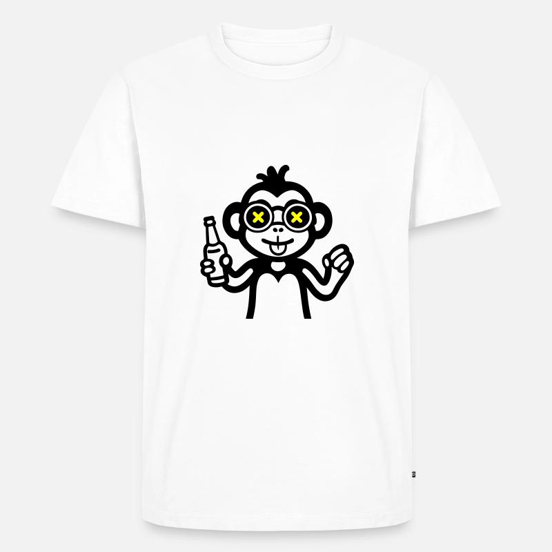 Affe Drinking Lustig Bier - Männer Premium Bio T-Shirt - Weiß