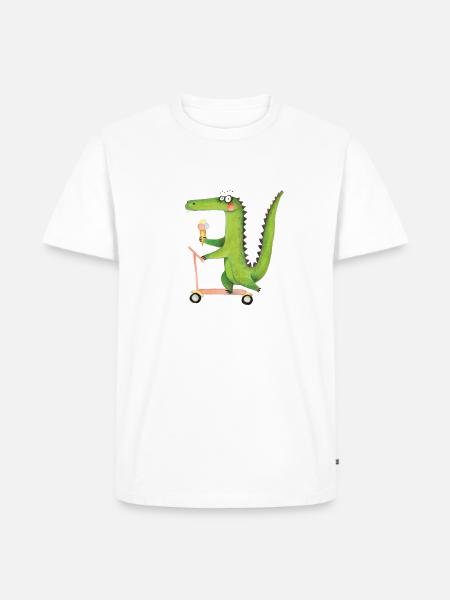 Krokodil auf Roller - Männer Premium Bio T-Shirt - Weiß
