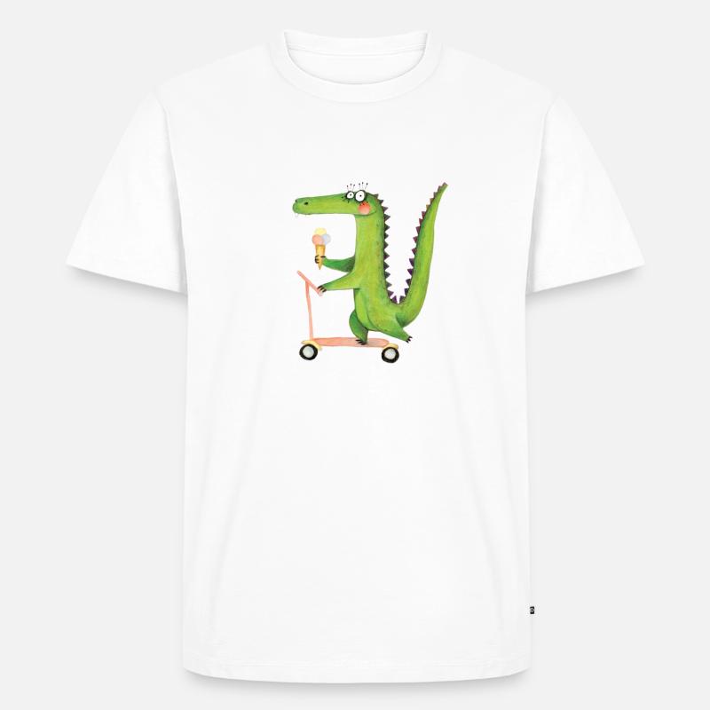Krokodil auf Roller - Männer Premium Bio T-Shirt - Weiß