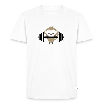 Fitnessmonkey - T-shirt Premium bio Homme - blanc - Devant - Nico (187cm)