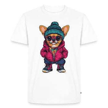 Chihuahua Chien Drôle d’hiver - T-shirt Premium bio Homme - blanc - Devant - Nico (187cm)
