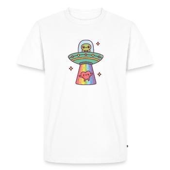 Drôle d’OVNI extraterrestre enlevant un coeur mignon - T-shirt Premium bio Homme - blanc - Devant - Nico (187cm)