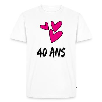 40. 40 ANS. 40e ANNIVERSAIRE. ANNIVERSAIRE 40 ANS. - T-shirt Premium bio Homme - blanc - Devant - Nico (187cm)