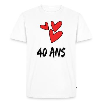 40. 40 ANS. 40e ANNIVERSAIRE. ANNIVERSAIRE 40 ANS. - T-shirt Premium bio Homme - blanc - Devant - Nico (187cm)