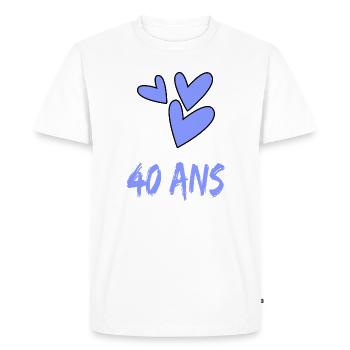 40. 40 ANS. 40e ANNIVERSAIRE. ANNIVERSAIRE 40 ANS. - T-shirt Premium bio Homme - blanc - Devant - Nico (187cm)