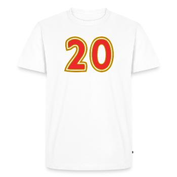 20. 20 ANS. 20e ANNIVERSAIRE. ANNIVERSAIRE 20 ANS. - T-shirt Premium bio Homme - blanc - Devant - Nico (187cm)