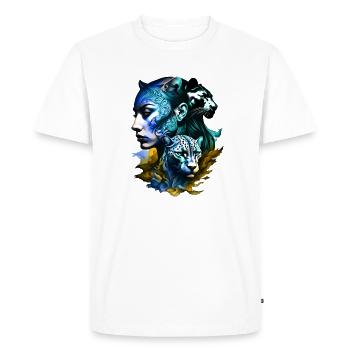 Leopard with a legendary female face - Men's Premium Organic T-Shirt - white - Front - Nico (187cm)