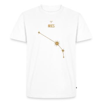 Bélier, signe du zodiaque, constellation d’étoiles, tons dorés - T-shirt Premium bio Homme - blanc - Devant - Nico (187cm)