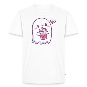 Ghost Drinking Boba Tea Cute - Men's Premium Organic T-Shirt - white - Front - Nico (187cm)