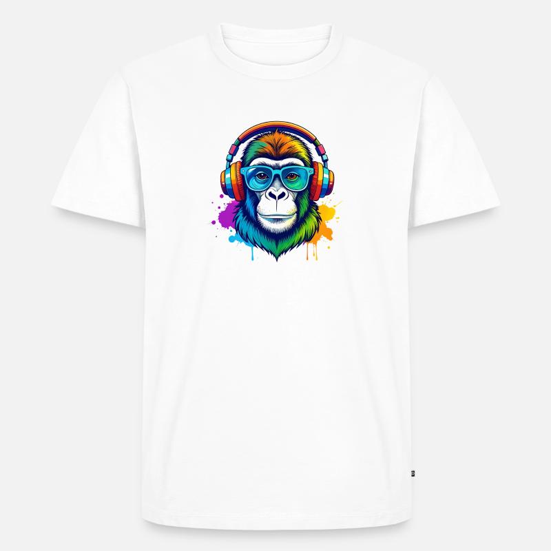 Rainbow Gorilla DJ mit Kopfhörern - Männer Premium Bio T-Shirt - Weiß