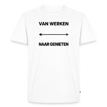 From working to enjoying - Men's Premium Organic T-Shirt - white - Front - Nico (187cm)