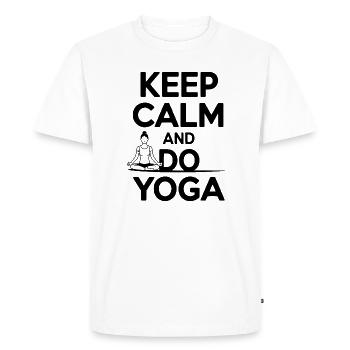 Restez calme et faites du yoga - T-shirt Premium bio Homme - blanc - Devant - Nico (187cm)