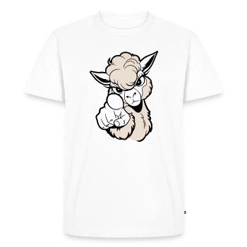 Cheeky alpaca pointing at the viewer - Men's Premium Organic T-Shirt - white - Front - Nico (187cm)