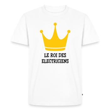 Le Roi des Électriciens : Maître de la Tension - T-shirt Premium bio Homme - blanc - Devant - Nico (187cm)