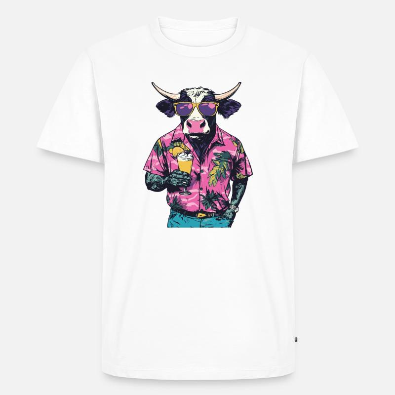 Kuh Comic Sommer - Männer Premium Bio T-Shirt - Weiß