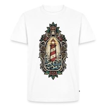 Phare Maritime Bouteille Tatouage Retro Mer - T-shirt Premium bio Homme - blanc - Devant - Nico (187cm)